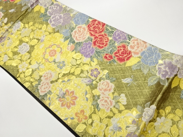 JAPANESE FUKURO OBI / SAGANISHIKI / WOVEN RHOMBUS & FLOWER CREST